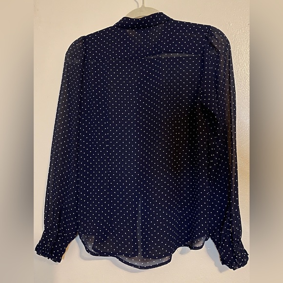 H&M Navy Blue Sheer Polka Dot Ruffle Blouse - Picture 3 of 4